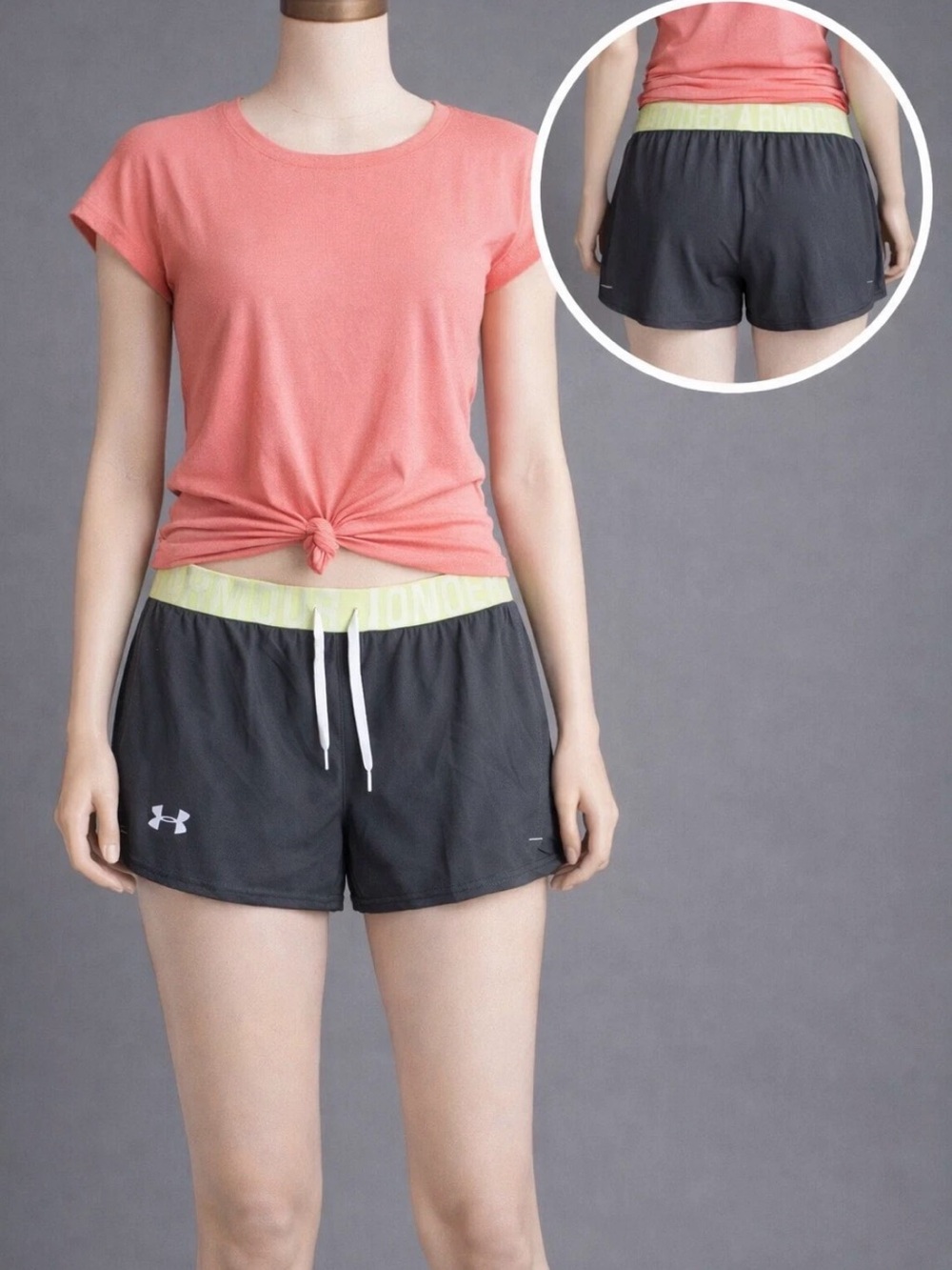 Under Armour Play Up Shorts Women’s Small Gray Yellow Waist Athletic Running